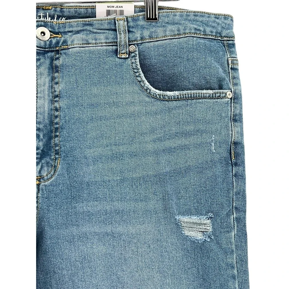 Style & Co Jeans Womens Plus Size 18W Blue High‎ Rise Straight Distressed Denim
